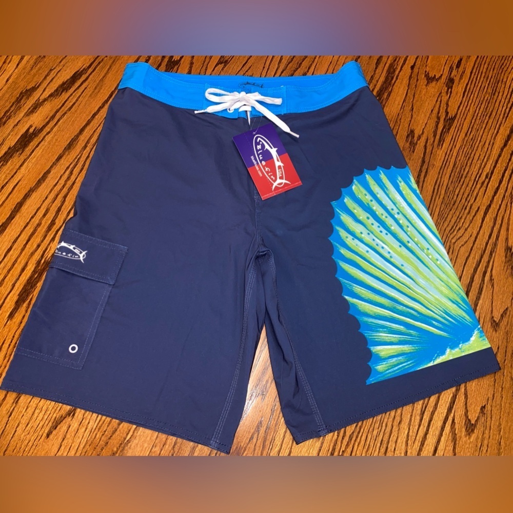 Blue Fin Sailfish 4-Way Board Shorts Pocket Waist Tie USA Blue Men’s 36 NWT